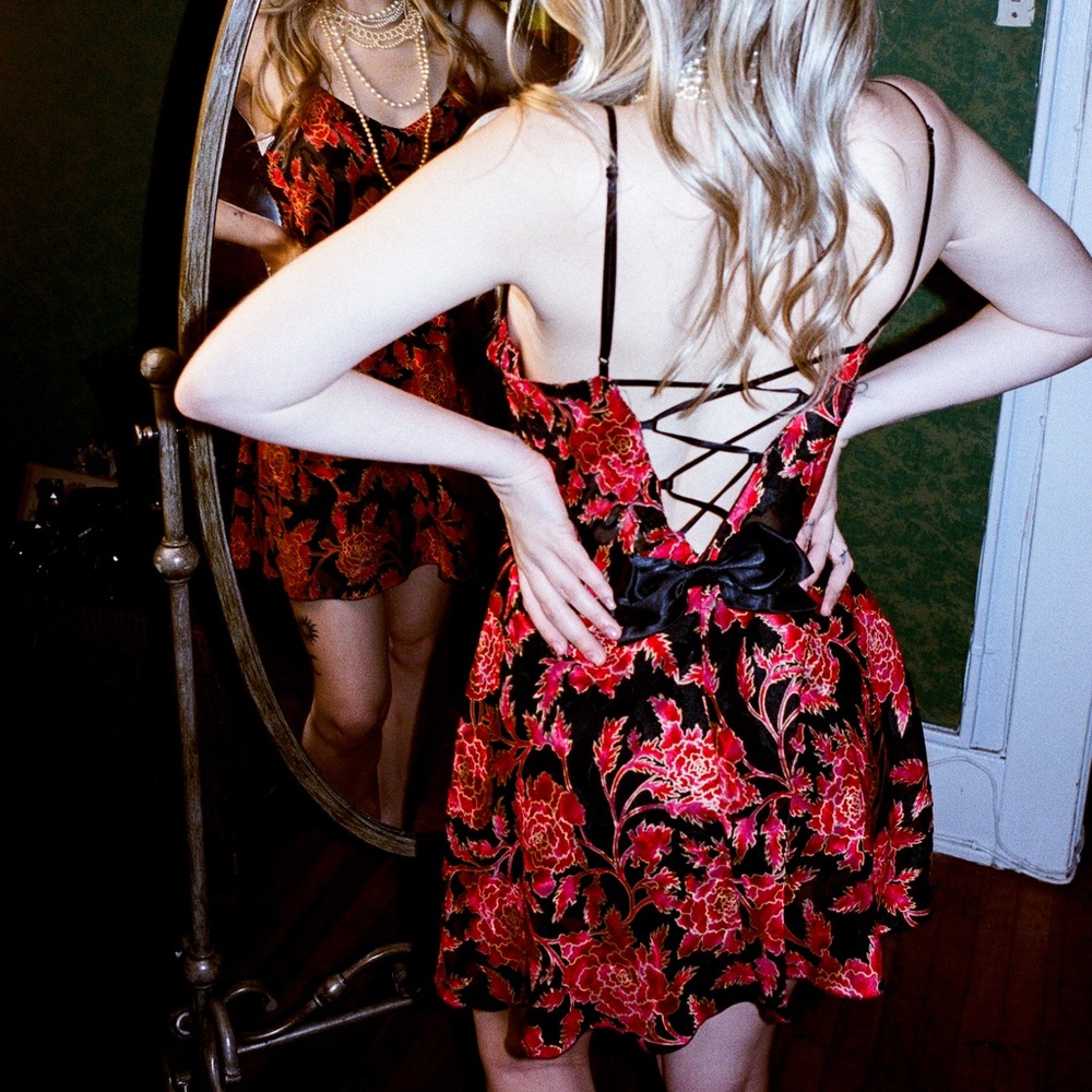 Black & Red Vintage Gold Label VS Slip Dress